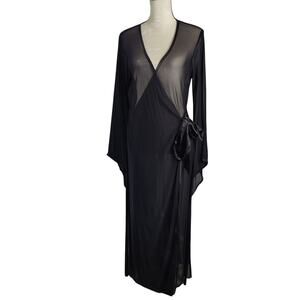 Frederick's of Hollywood Sz L Sheer Black Maxi Robe Dress Goth Witchy Halloween